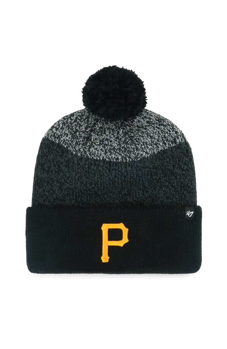 '47 Men's '47 Black Pittsburgh Pirates Darkfreeze Cuffed Knit Hat with Pom, Main, color, Black
