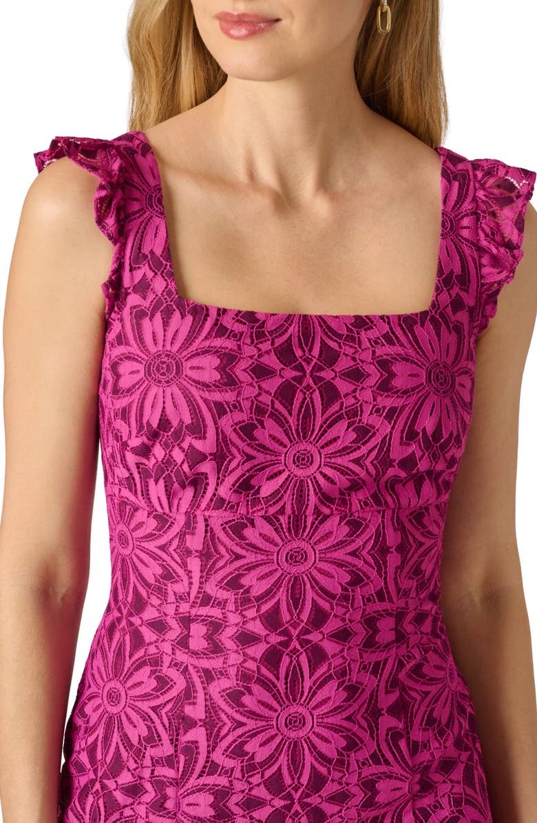 Adrianna Papell Floral Geometric Lace Midi Dress, Alternate, color, Berry Multi