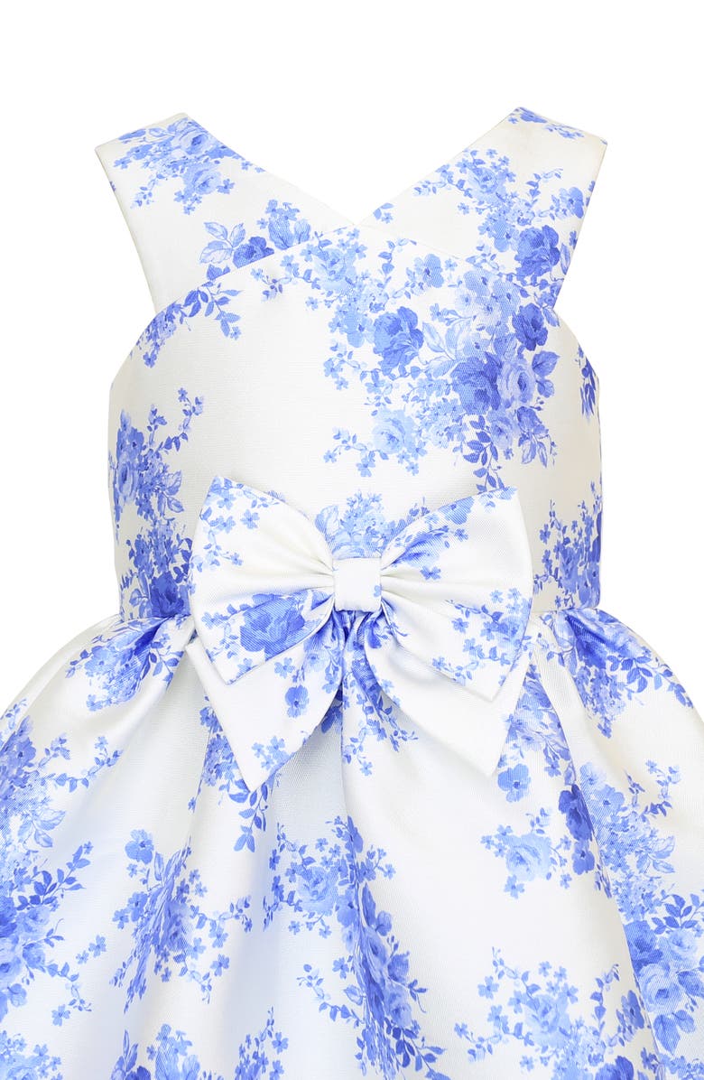 Zunie Kids' Bow Front Mikado Party Dress, Alternate, color, Ivory/ Blue