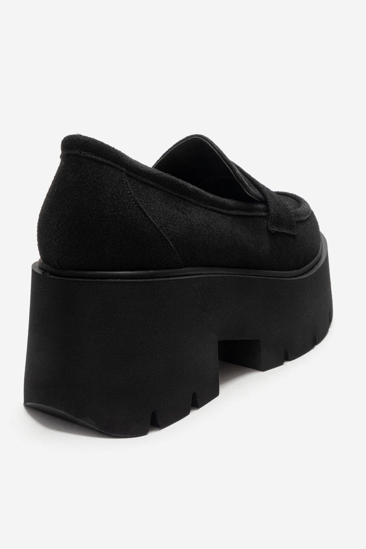 Prologue Shoes Santia Chunky Platform Loafer, Alternate, color, Black Suede