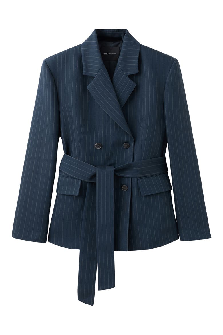 Belted Pinstripe Jacket, Main, color, NAVY