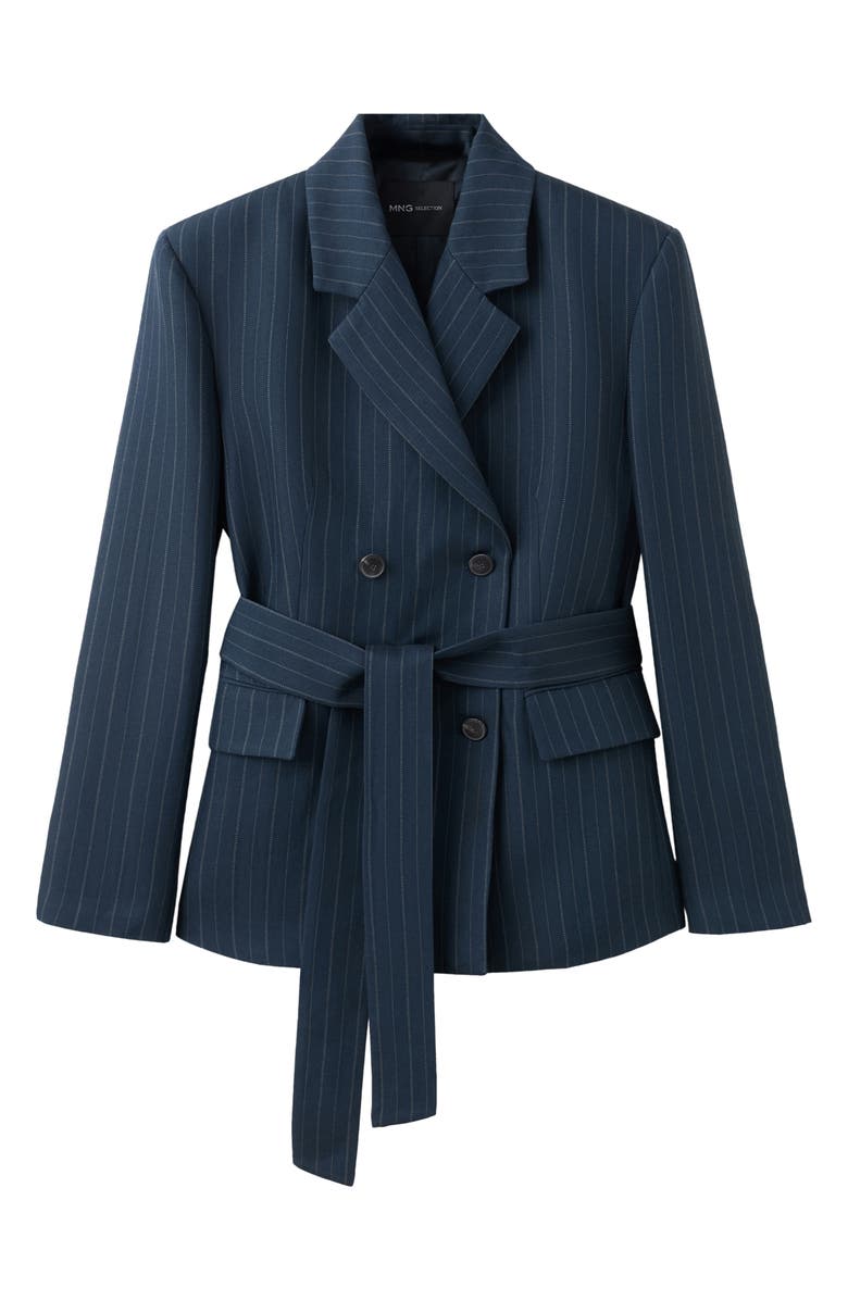 MANGO Belted Pinstripe Jacket, Main, color,