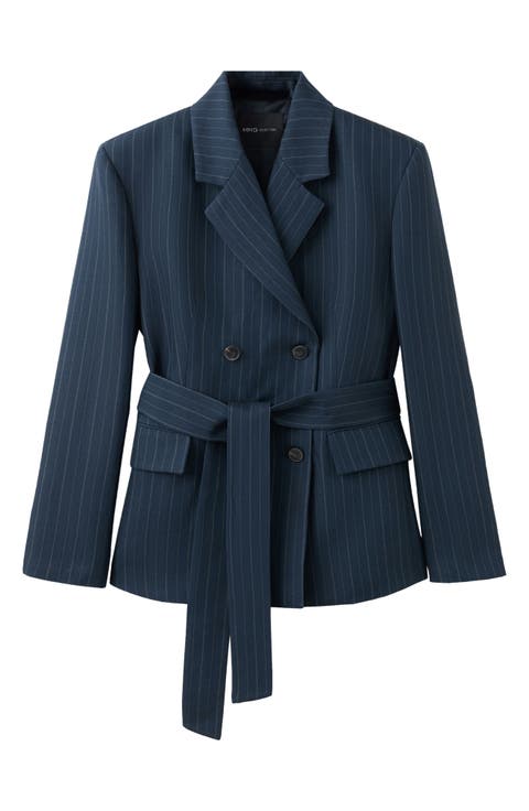 Belted Pinstripe Jacket
