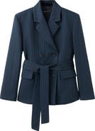 MANGO Belted Pinstripe Jacket