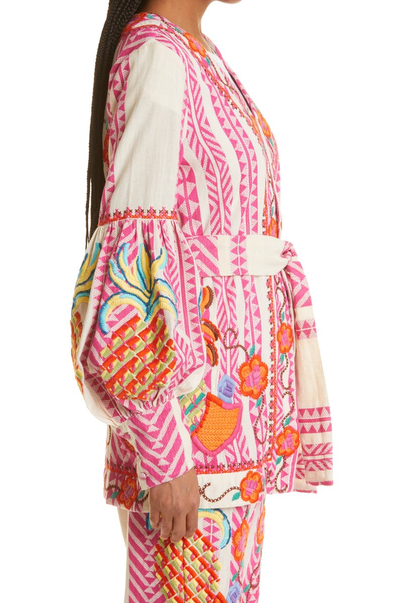 FARM Rio Belted Jacquard Embroidered Jacket, Alternate, color,
