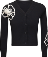 Imagine Contrast Embroidered Sleeve Detail Button Front Cardigan