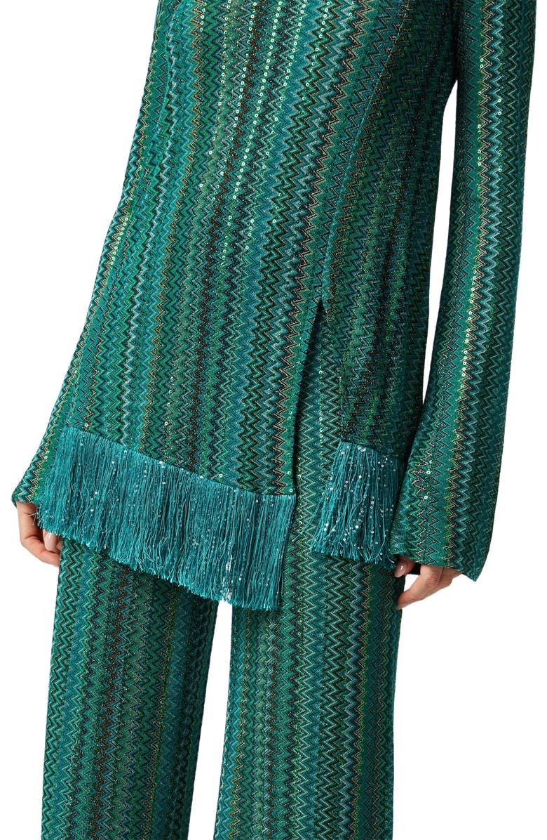Missoni Zig Zag Sweater With Sequins And Asymmetrical Hem With Fringes, Alternate, color, 