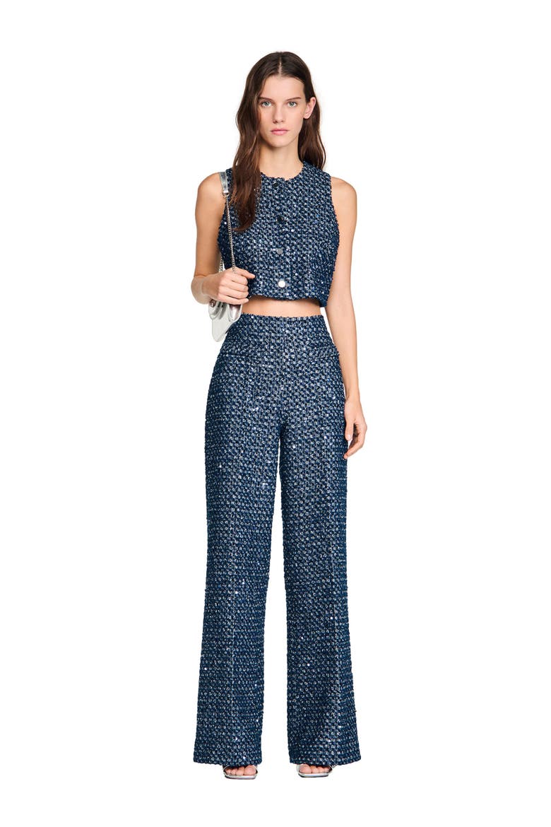 Sequin trousers, Alternate, color, Navy blue