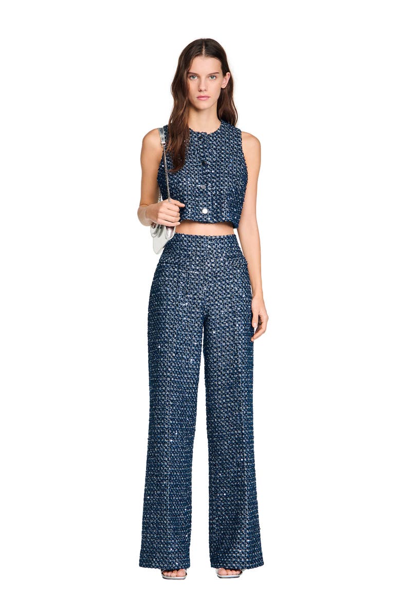SANDRO Sequin trousers, Alternate, color, Navy Blue