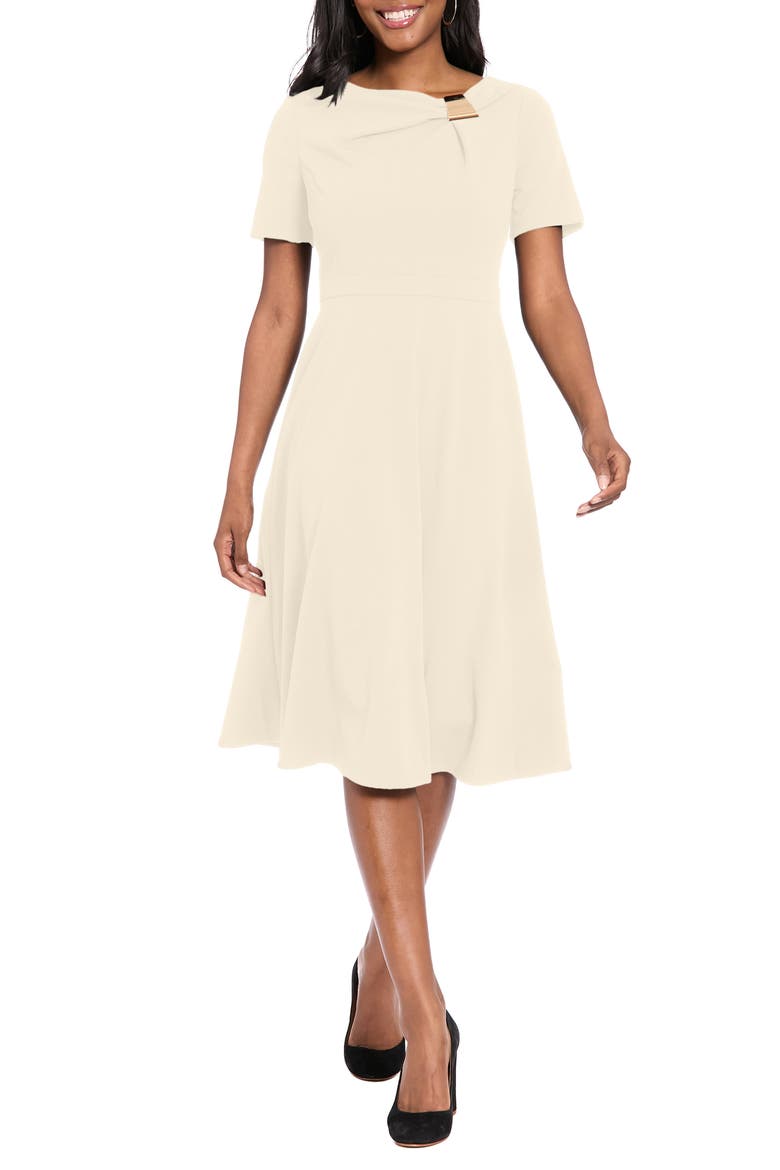 Hardware Neck Fit & Flare Midi Dress, Main, color, SUGAR IVORY