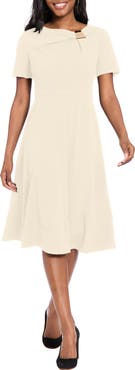 London Times Hardware Neck Fit & Flare Midi Dress