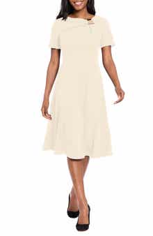 London Times Hardware Neck Fit & Flare Midi Dress