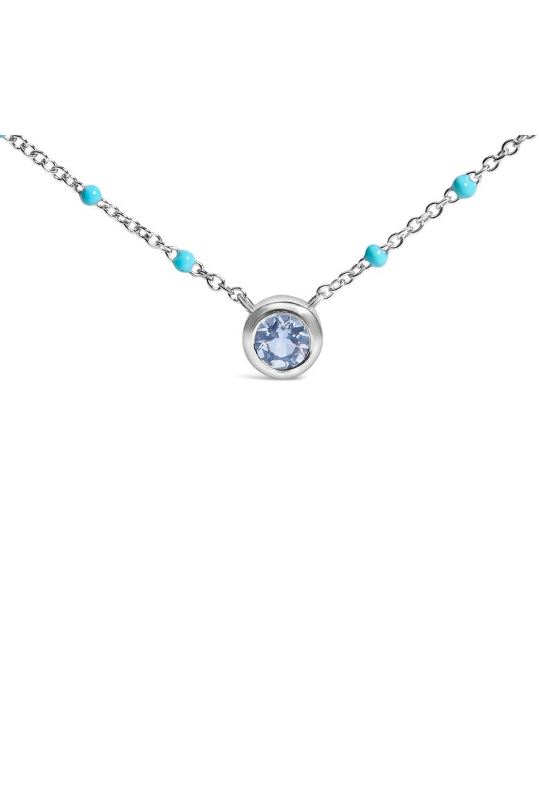 Sterling Silver Bezel Set Light Blue Aquamarine and Enamel Bead Chain Necklace, Alternate, color, Silver