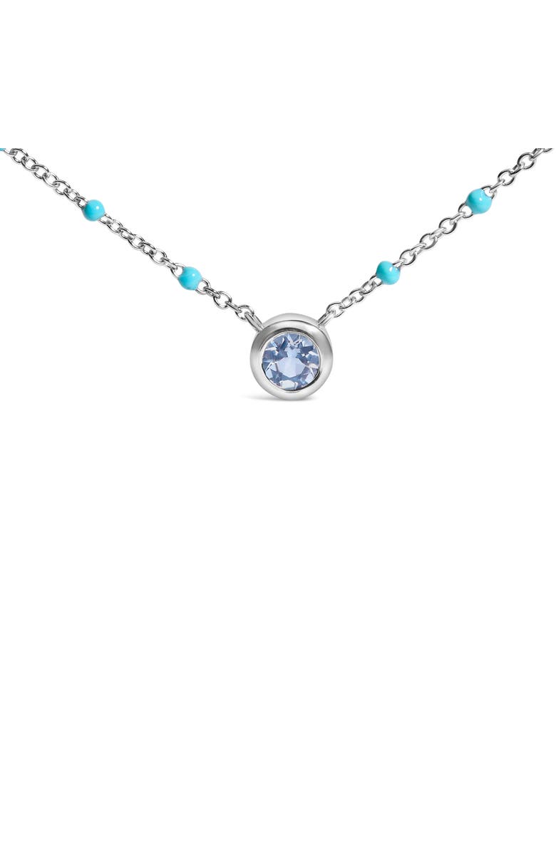 Haus of Brilliance Sterling Silver Bezel Set Light Blue Aquamarine and Enamel Bead Chain Necklace, Alternate, color, Silver