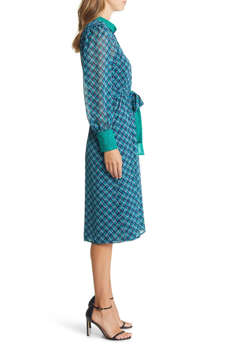 Tahari ASL Twin Print Long Sleeve Midi Shirtdress, Alternate, color,