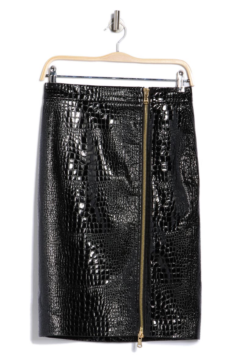 Cannes Croc Embossed Faux Leather Pencil Skirt, Alternate, color, BLACK