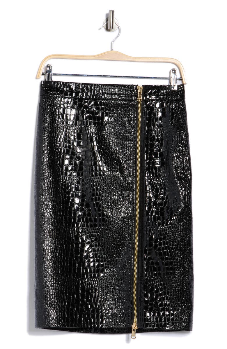 L'AGENCE Cannes Croc Embossed Faux Leather Pencil Skirt, Alternate, color, Black