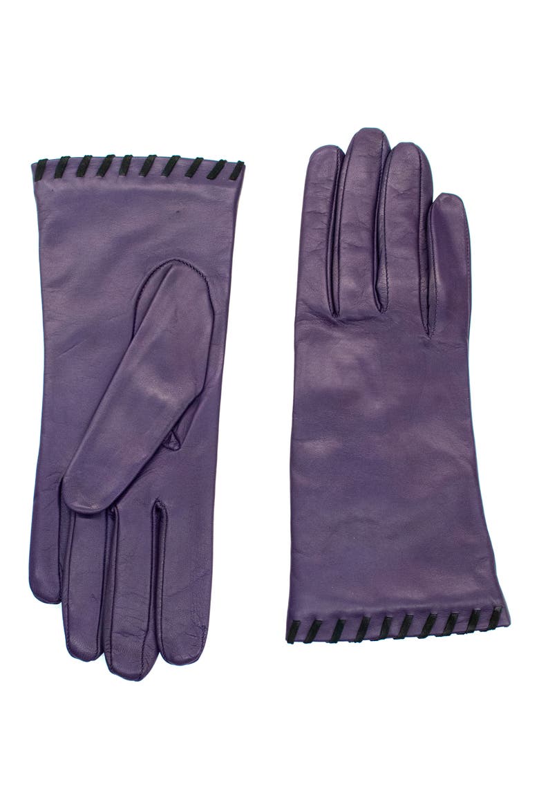 Whipstitched Leather Gloves, Main, color, GRAPE/ BLACK