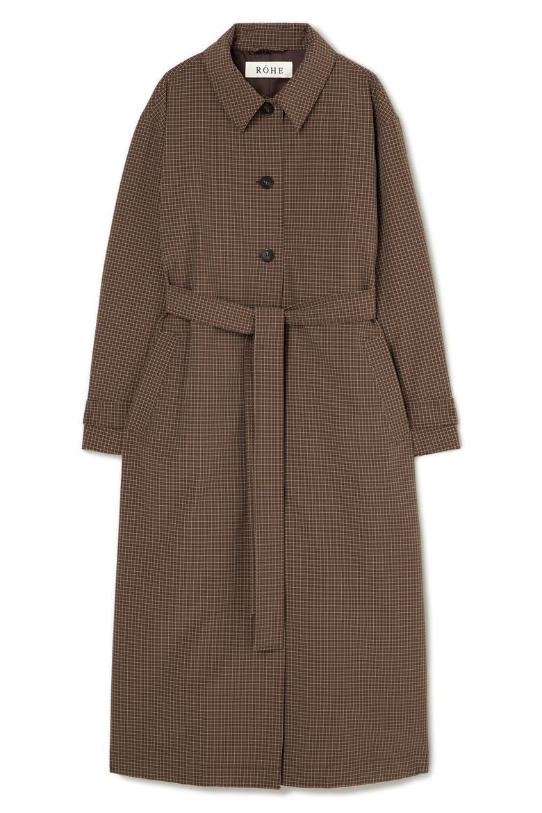 Technical Check Belted Stretch Nylon Coat, Main, color, BROWN MULTI CHECK