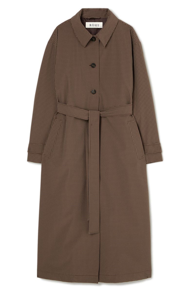 Róhe Technical Check Belted Stretch Nylon Coat, Main, color, Brown Multi Check