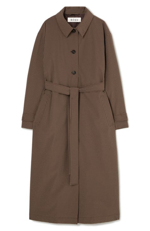 Technical Check Belted Stretch Nylon Coat