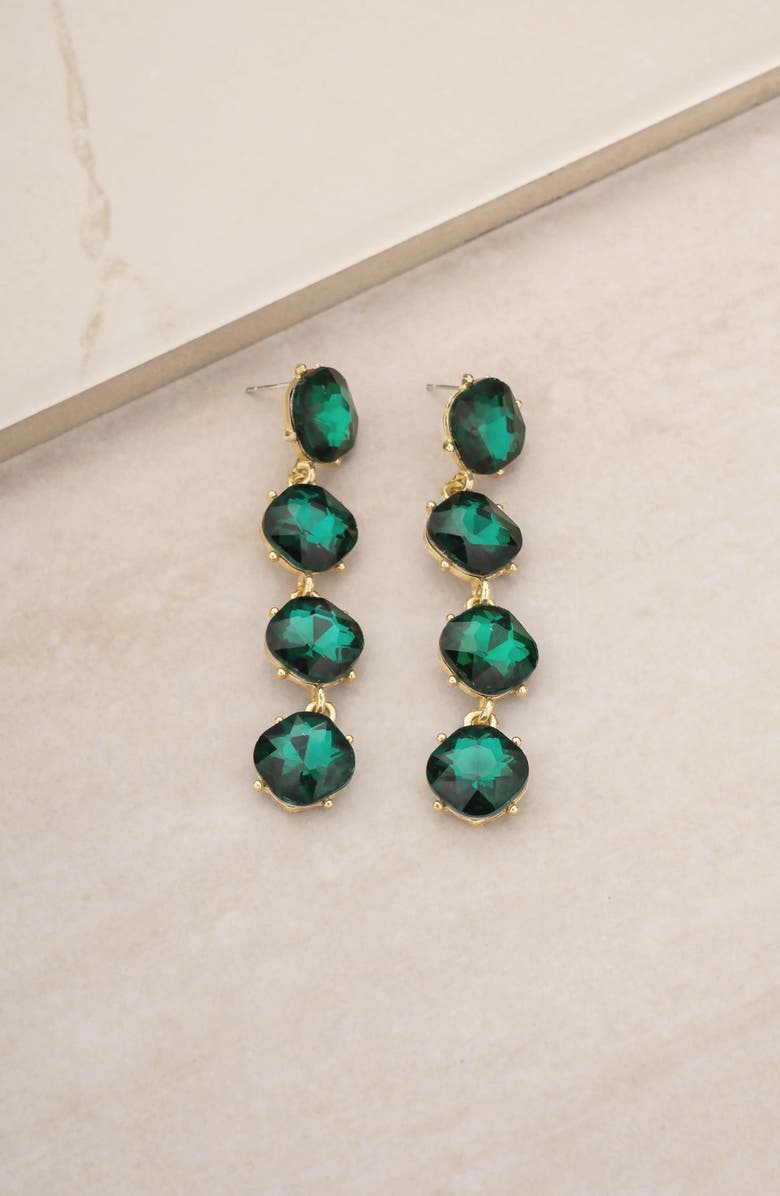 Ettika Four the Money Crystal Drop Earrings, Alternate, color, Green