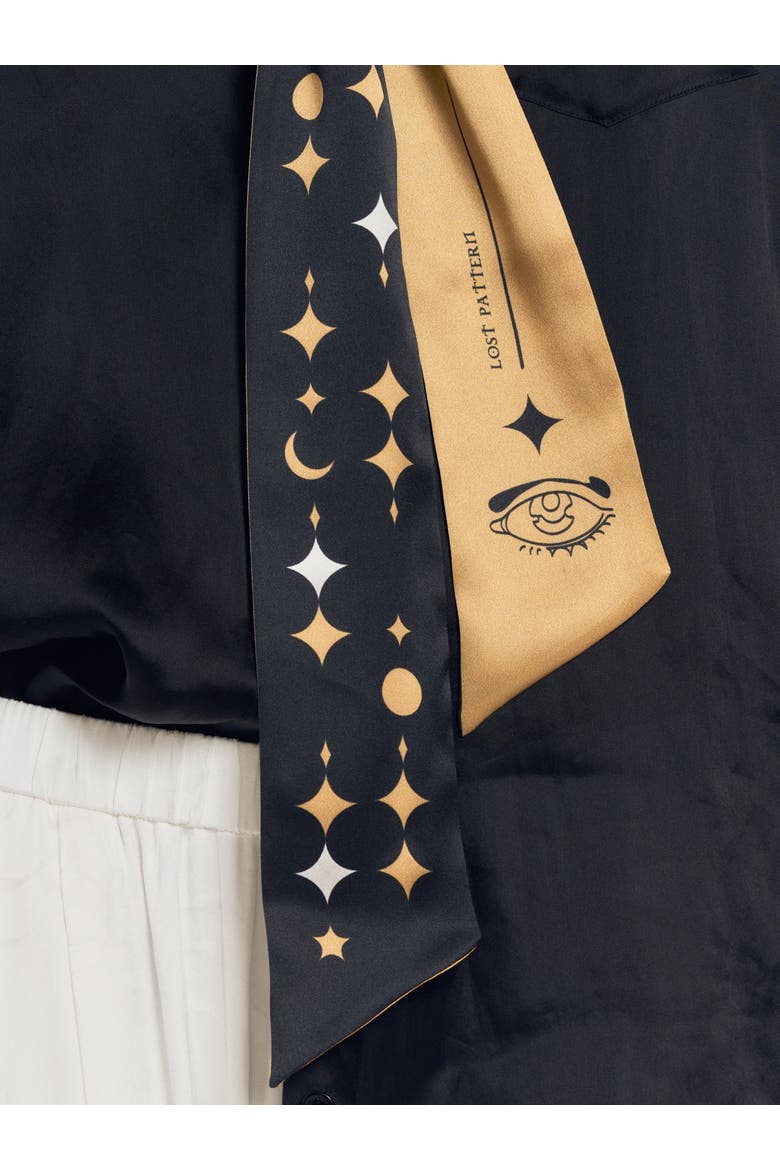 "Moonlit Stars" Silk Neck Bow Scarf, Alternate, color, Gold and Black