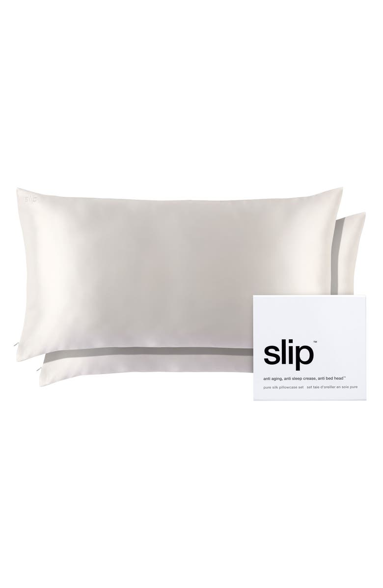 slip Set of 2 Silk King Pillowcases, Main, color, White