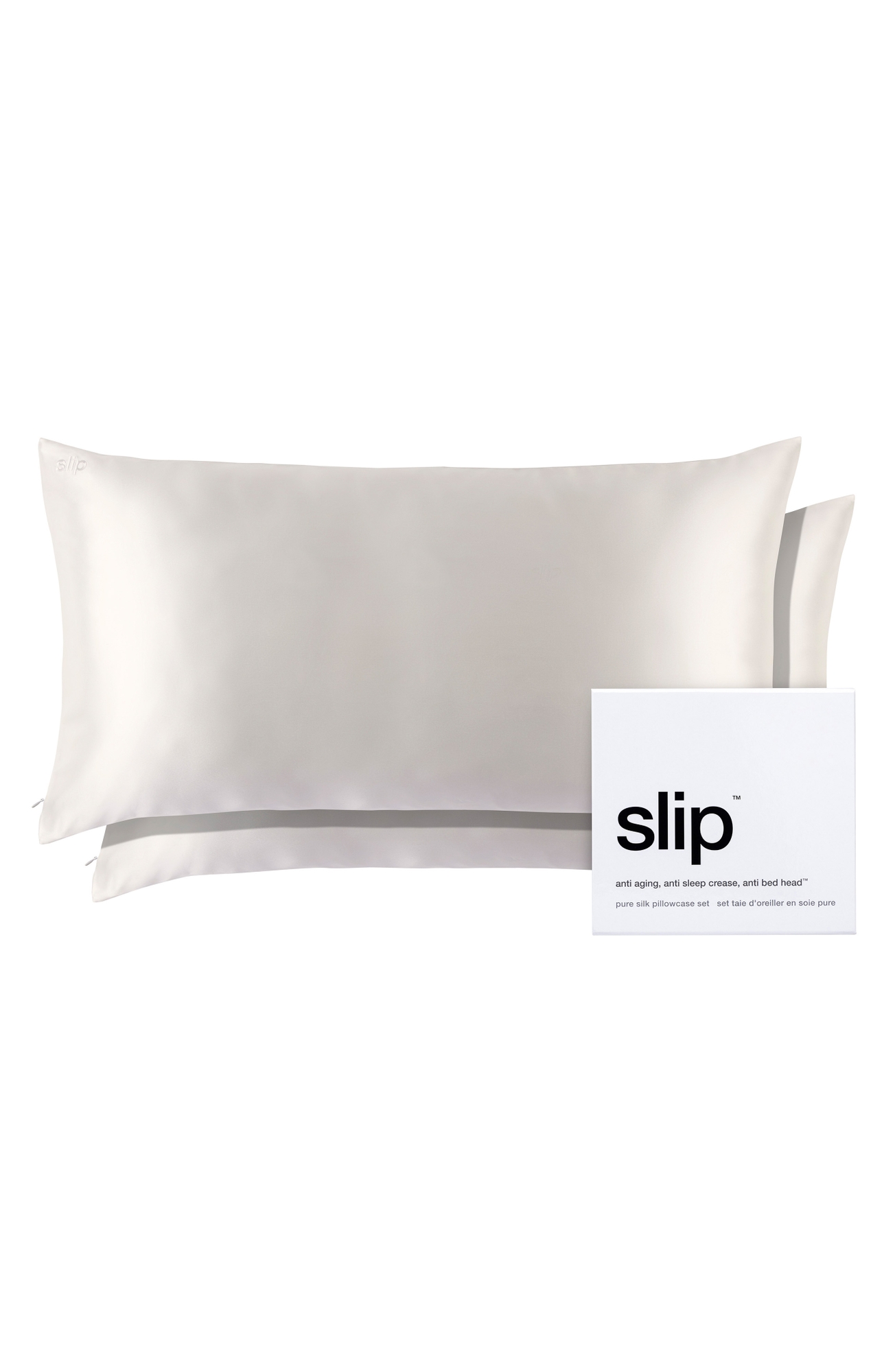 slip Set of 2 Silk King Pillowcases $280 Value - White