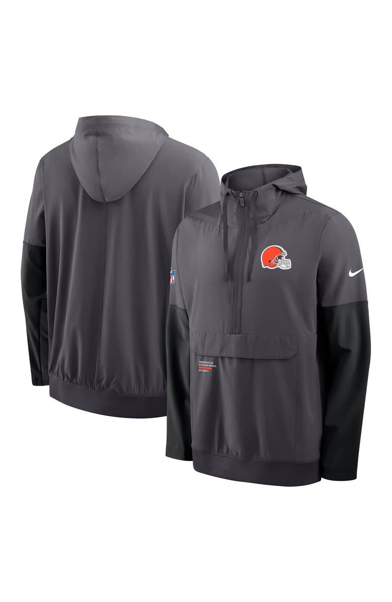 Nike Men's Nike Anthracite Cleveland Browns Sideline Anorak Half-Zip Hoodie Jacket, Alternate, color, Anthracite