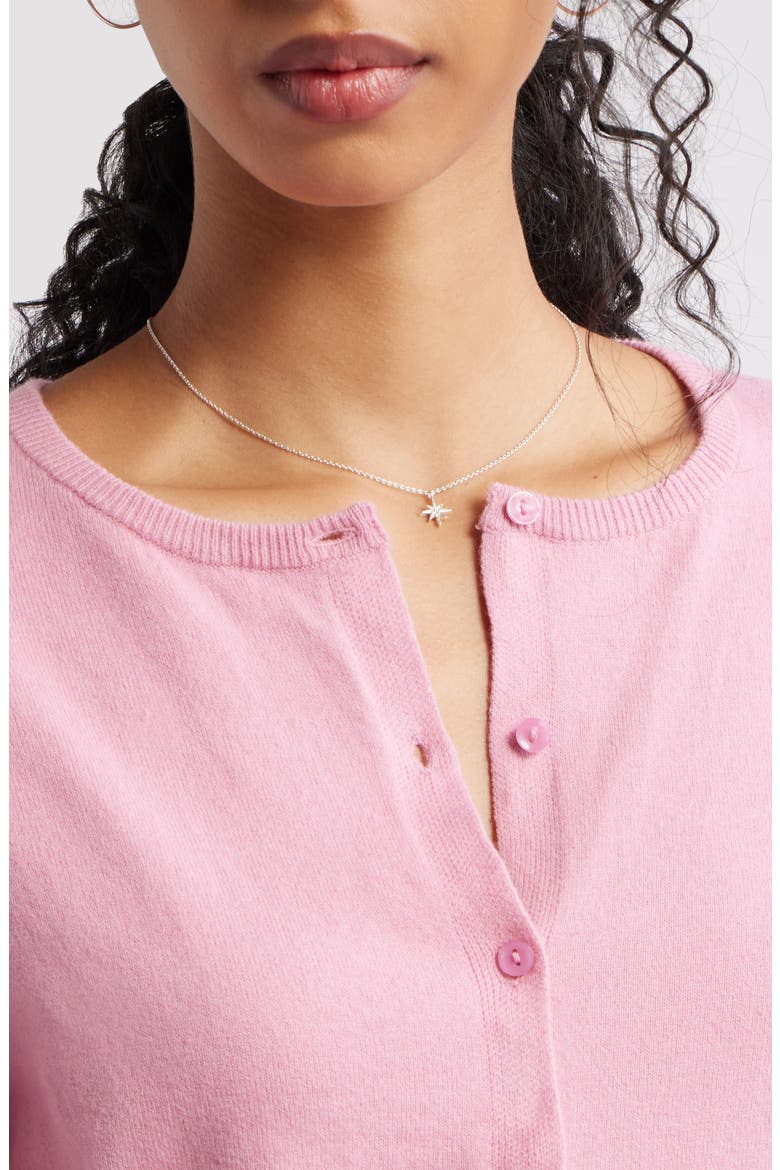 Crewneck Cotton Blend Cardigan, Alternate, color, PINK PRINCE