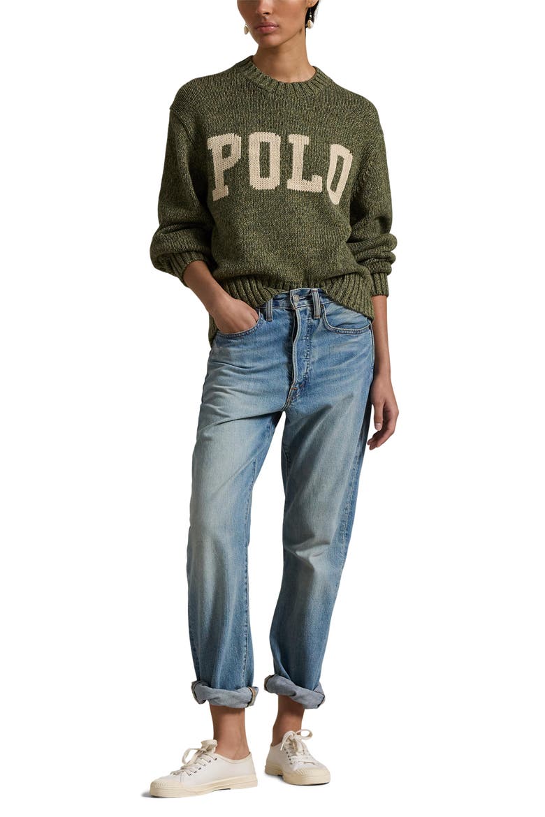 Logo Cotton Graphic Crewneck Sweater, Alternate, color, FIELD SAGE MARL