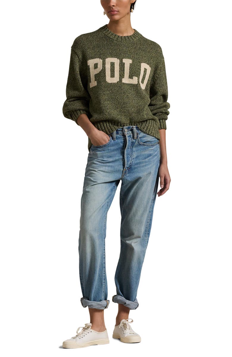 Polo Ralph Lauren Logo Cotton Graphic Crewneck Sweater, Alternate, color,