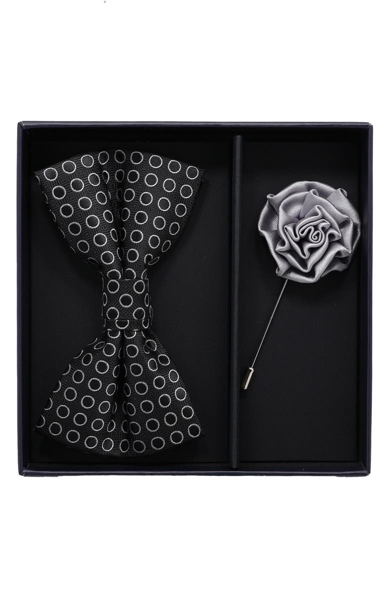 Ben Sherman Bow Tie & Lapel Pin Set, Main, color, Black Light Grey
