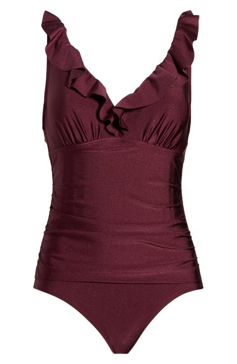 Ruffle V-Neck One-Piece Swimsuit