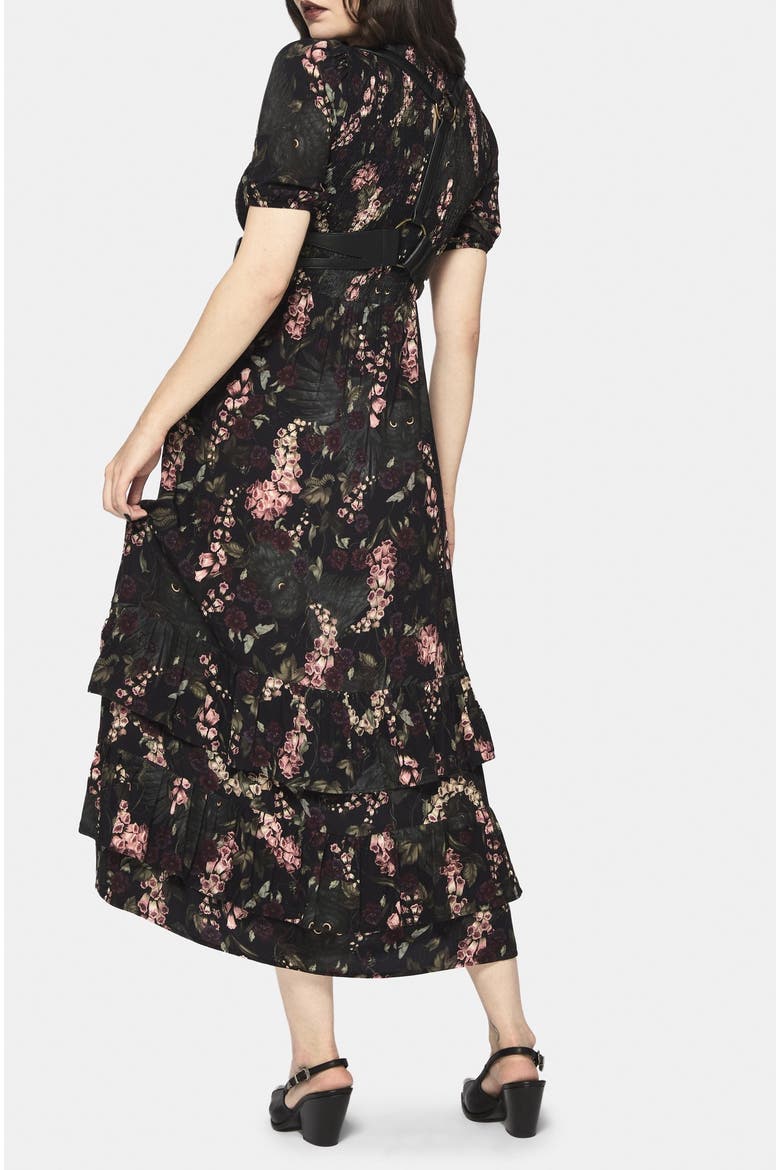 Noctua Owl Foxglove Tiered Midaxi Dress, Alternate, color, Black