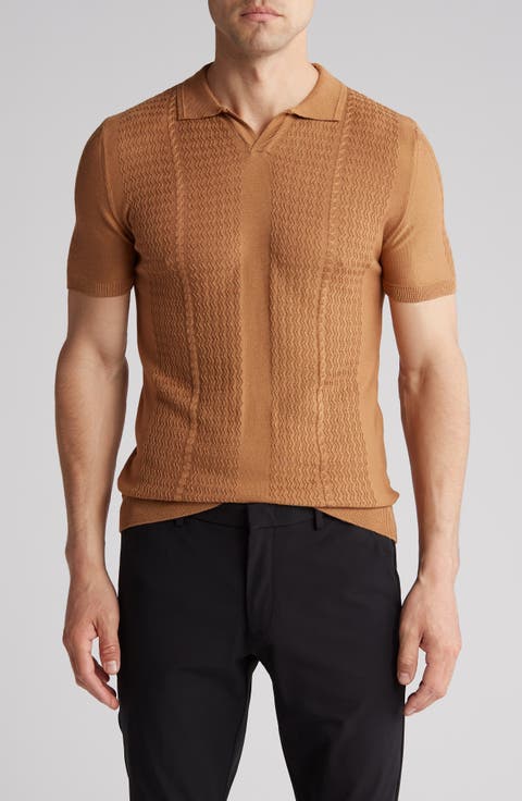 Textured Sweater Knit Johnny Collar Polo