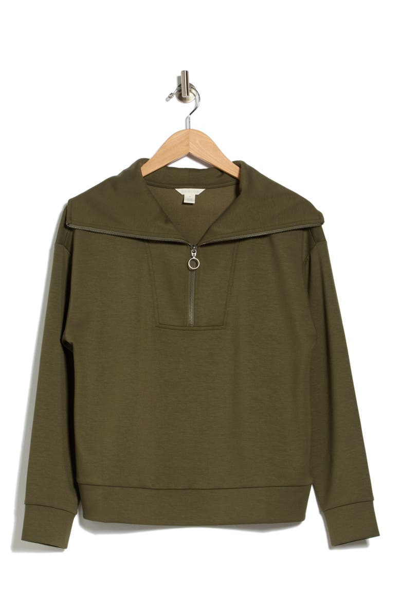 Quarter Zip Scuba Knit Sweatshirt, Alternate, color, OLIVE SARMA