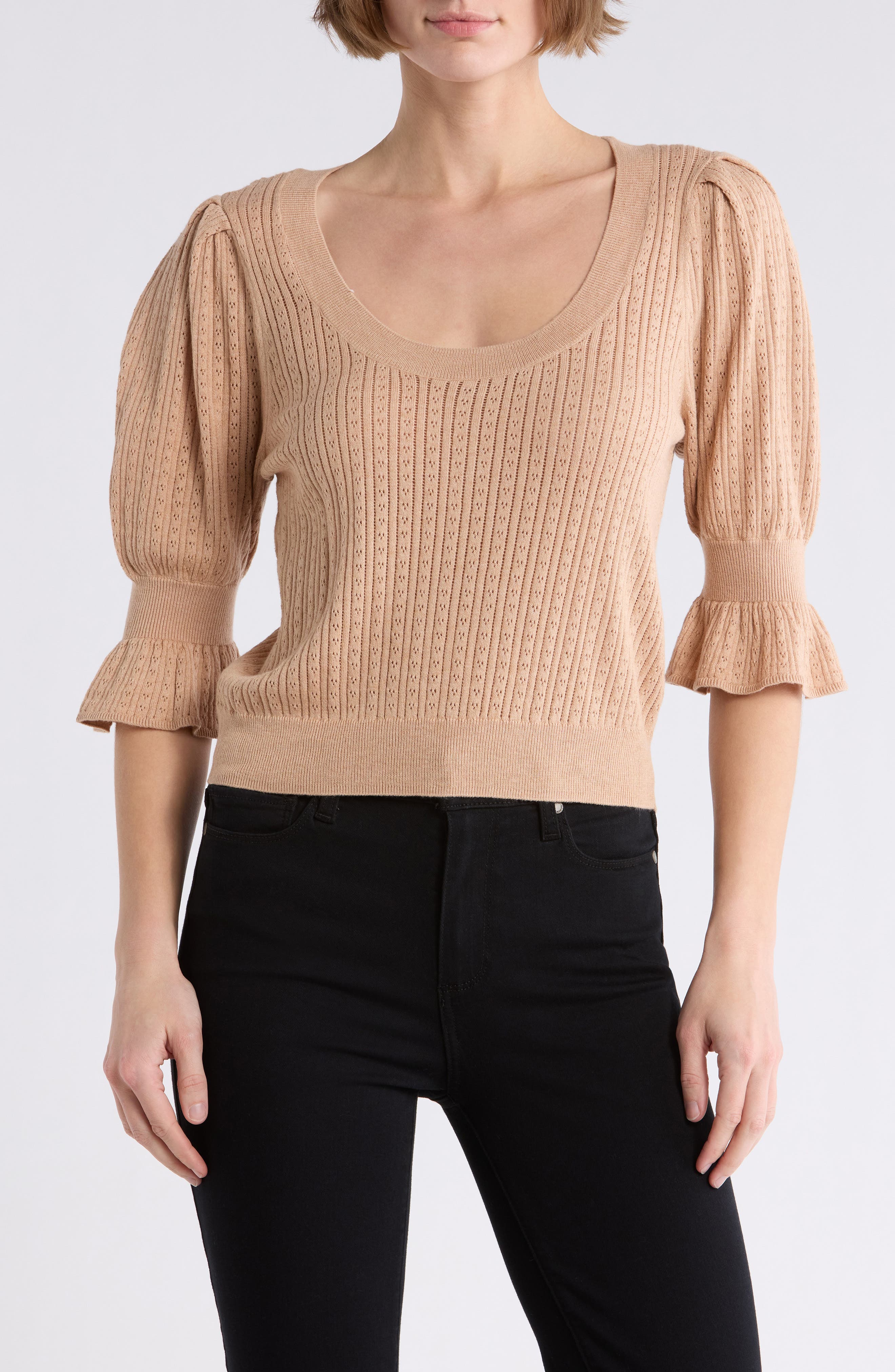 PAIGE Magnolia Pointelle Scoop Neck Sweater