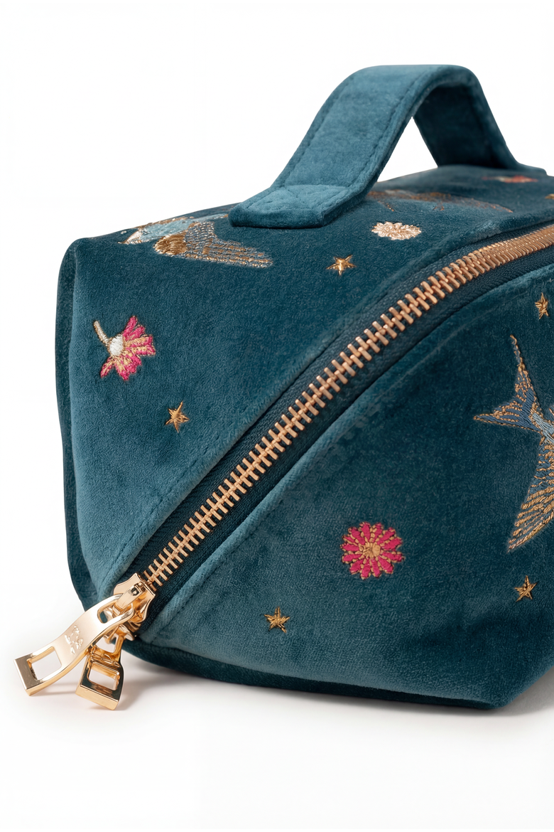 Swallows Open Flat Velvet Makeup Bag, Alternate, color, Rich Blue