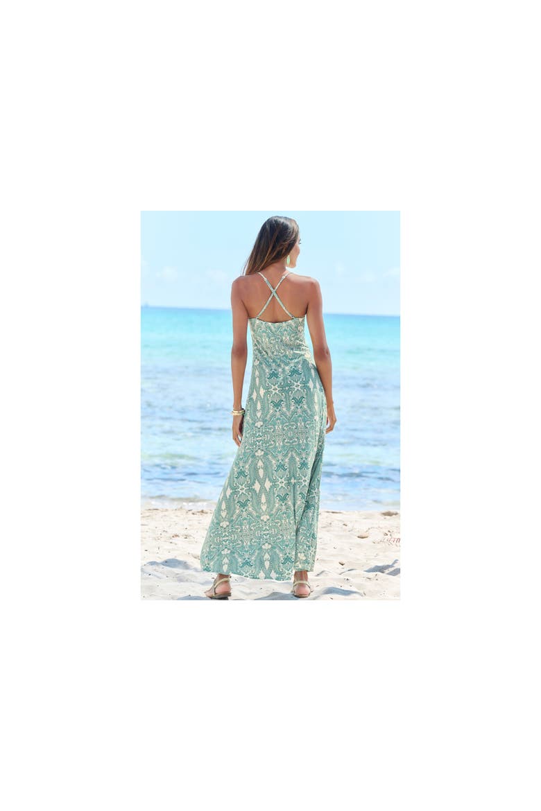 Crossed Strap Maxi Dress, Alternate, color, Green Patterned