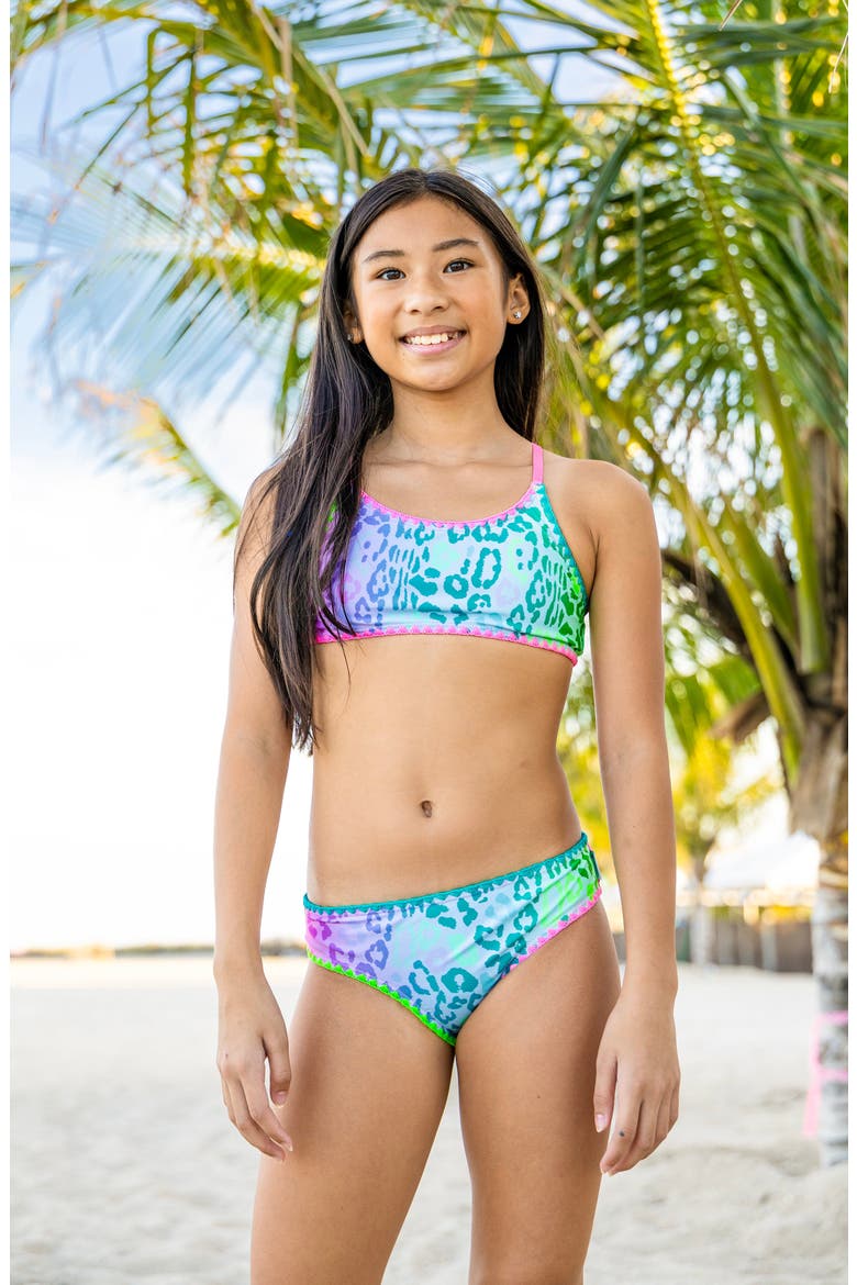 Leopard Print Bikini with Embroidered Trim, Alternate, color, Pink Multi