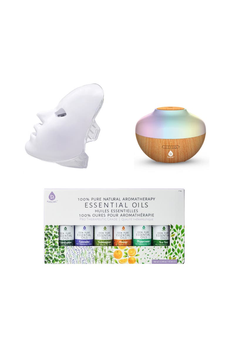 LED Face Mask, Ultrasonic Diffuser & 6 Oils, Main, color, White
