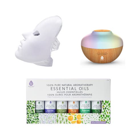 Ultimate Self-Care Wellness Bundle - 7-Color LED Therapy Face Mask, Ultrasonic Diffuser & 6 Essential Oils