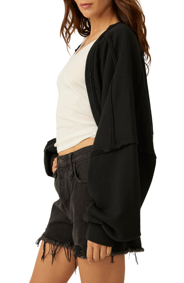 Free People Shrug It Off Cotton Fleece Jacket, Alternate, color, Black