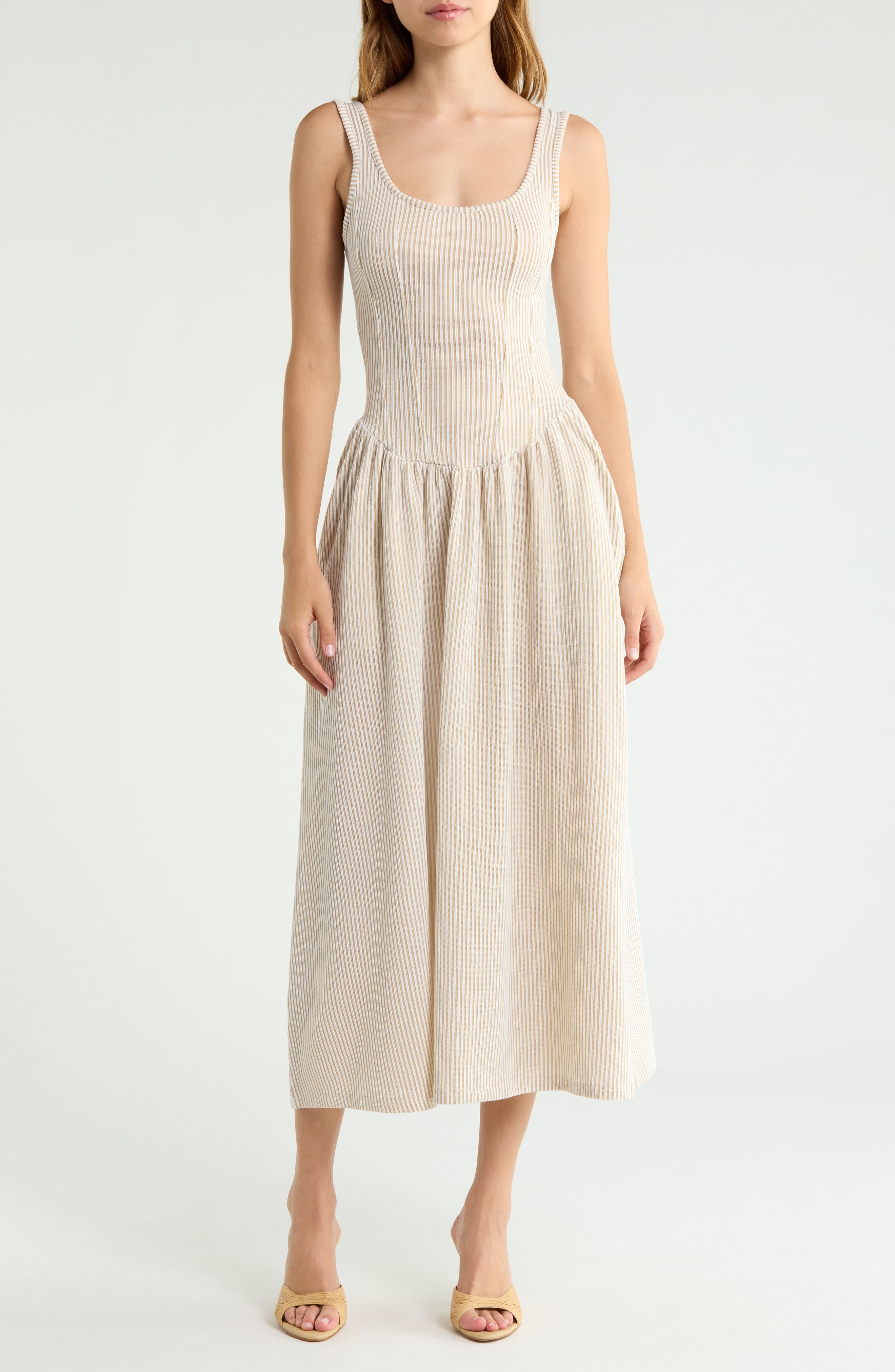 Basque Waist Knit Midi Dress