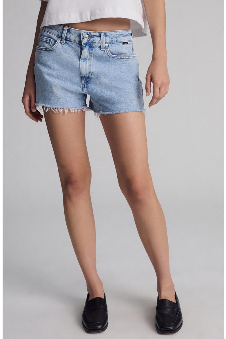 Rosie Star Print Denim Cutoff Shorts, Main, color, STAR DENIM