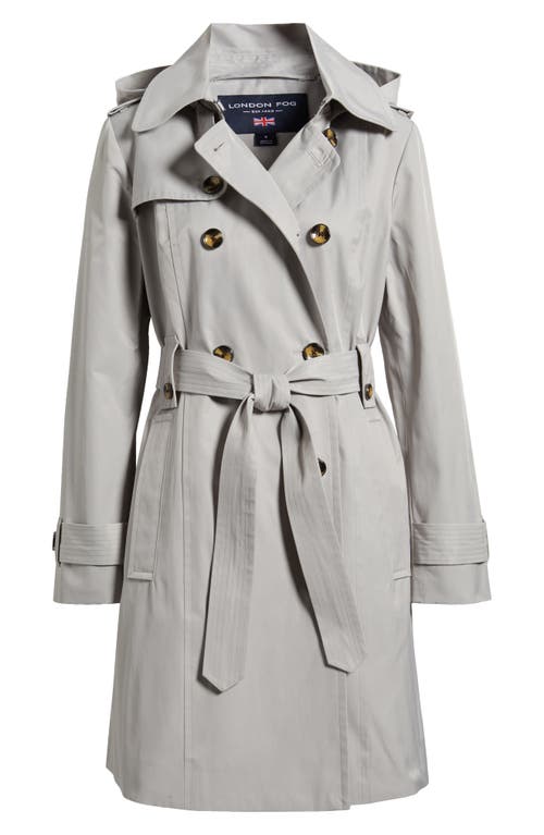 London Fog Missy Hooded Belted Trench Coat In Volcanic Rock