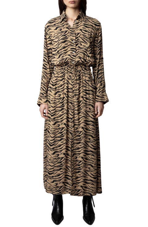 Radial Tiger Print Maxi Shirtdress