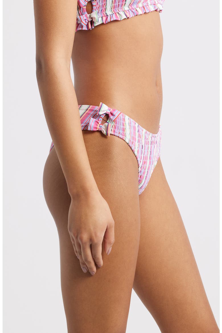 Stripe Smocked Bow Bikini Bottoms, Alternate, color, PINK